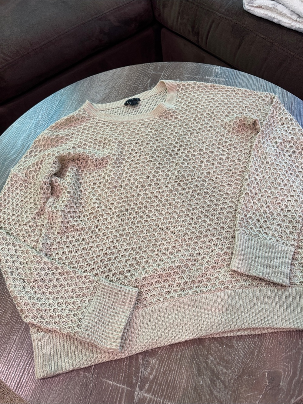 Theory Light camel color Open-Knit Crewneck Sweater